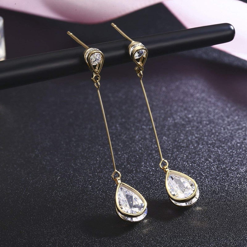 SBLING Cubic Zirconia Teardrop Earrings, Diamond Earrings, Wedding Earrings for Brides Bridesmaids, Bridal Dangle Earrings, Teardrop Crystal Drop earrings for Women Jewelry Gifts - Image 3